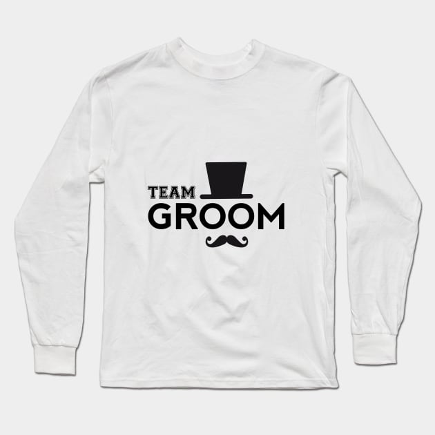 Team Groom t-shirt with hat and mustache Long Sleeve T-Shirt by beakraus